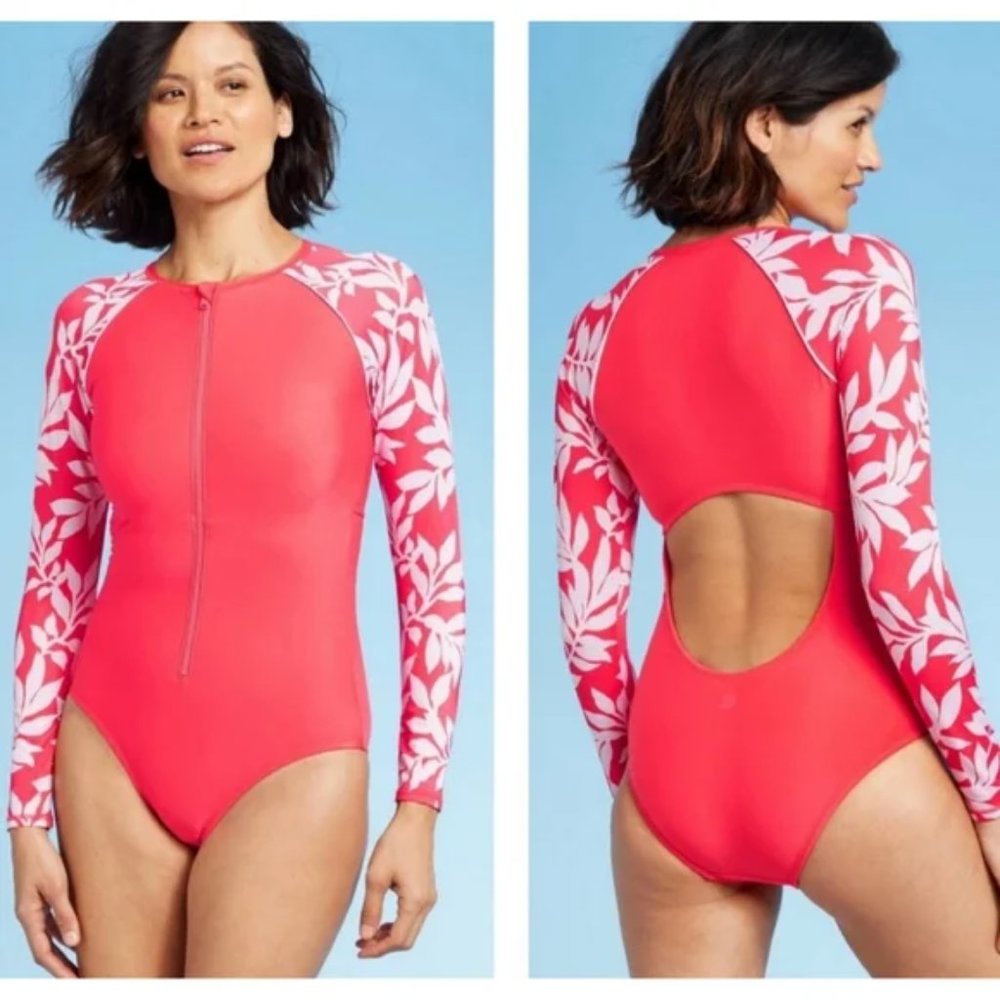New Aqua Tech Front Zip Rash Guard Floral Women's One Piece~Small